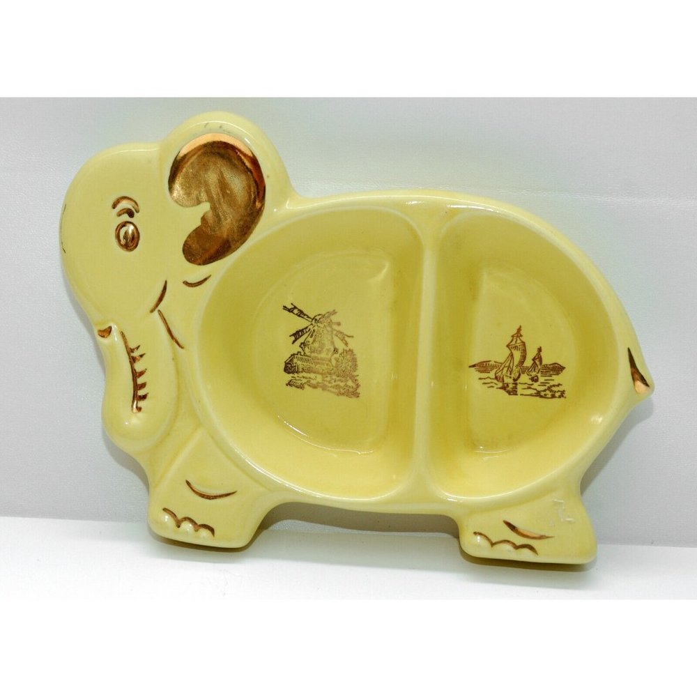 Elephant Design Vtg MCM Divided Dish Bowl Trinket/Change Dish  Baby plate